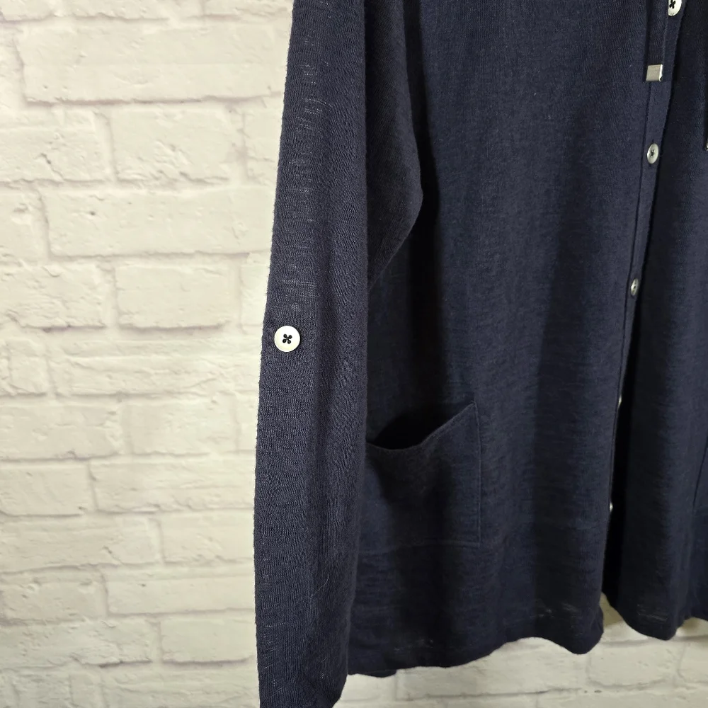 M Style & Co Sport Navy Hooded Cardigan with Pockets Size XL Lightweight Buttons - Picture 6 of 10